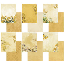 Load image into Gallery viewer, 49 And Market - Collection Pack 6"X8" - Color Swatch: Ochre. The 6x8 Ochre Paper Collection Pack has a total of 18 sheets (3 each of 6 double-sided patterned papers) plus 2 extra patterns on the inside of the cover sheets. Available at Embellish Away located in Bowmanville Ontario Canada.