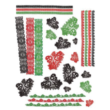 Load image into Gallery viewer, 49 And Market - Laser Cut Outs - Lace -Christmas Spectacular 2023. This pack includes a total of 27 pieces. These printed and cut lace strips and pieces are an ideal additional to any project without the bulk. Available at Embellish Away located in Bowmanville Ontario Canada.