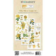 Load image into Gallery viewer, 49 And Market - Rub-Ons 6"x12" - Color Swatch: Ochre. 3 sheets of 6x12" premium quality rub-on transfers. Each sheet is loaded with various imagery in shades of yellow ochre. Elements of florals, textures, word art and more make up this set. Available at Embellish Away located in Bowmanville Ontario Canada.