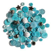 Load image into Gallery viewer, Buttons Galore - Treasure Box - Low Tide. The Treasure Box from Buttons Galore and More contains a variety of colors and specialty buttons. The different shades of colors make it easy to mix and match the buttons to create a cohesive look. Available at Embellish Away located in Bowmanville Ontario Canada.
