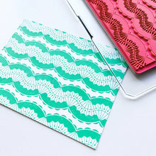 गैलरी व्यूवर में इमेज लोड करें, Catherine Pooler - Background Stamp - Fan Dance. The Fan Dance Background Stamp brings the beauty and lines of decorative fans in motion to your card base. Stamp in any color you chose to create a lovely pattern to your card. Available at Embellish Away located in Bowmanville Ontario Canada.