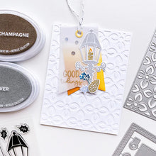 Load image into Gallery viewer, Catherine Pooler - Cover Plate Die - Eternal Flame. Burn the Eternal Flame with this beautiful Cover Plate Die. This die has a pattern of flame shapes and dots that will create a lovely background to any card. Available at Embellish Away located in Bowmanville Ontario Canada. Example by brand ambassador.