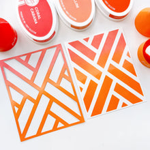 Load image into Gallery viewer, Catherine Pooler - Cover Plate Die - Greenhouse Gate. Add the lattice texture of a Greenhouse Gate to your next card. The Greenhouse Gate Cover Plate will be beautiful with ink blended behind it or even white on white for a simple geometric look. Available at Embellish Away located in Bowmanville Ontario Canada.