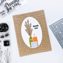 Load image into Gallery viewer, Catherine Pooler - Cover Plate Die - Woven Cover. Add a beautiful natural texture to your card with the Woven Cover Plate Die. The look of basket weave and is beautiful white on white or ink blended with your colors of choice. Available at Embellish Away located in Bowmanville Ontario Canada. Example by brand ambassador.