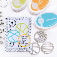 Load image into Gallery viewer, Catherine Pooler - Dies - Funky Circle. Embellish your card or scrapbook pages with the Funky Circle Dies. Use one or all three on one project. Try inlaying the pieces in or overlaying them with patterned paper. Available at Embellish Away located in Bowmanville Ontario Canada. Card example by Catherine Pooler Designs.