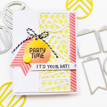 Load image into Gallery viewer, Catherine Pooler - Dies - Mini Tag. When you need a little pop- the Mini Tag Dies will be a go-to favorite! This set of tag dies are great cut from patterned paper for a little pop. Use them with sentiments to create a cute addition to any card or gift. Available at Embellish Away located in Bowmanville Ontario Canada. Example by Catherine Pooler Designs.