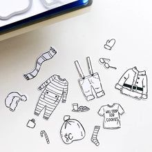 Load image into Gallery viewer, Catherine Pooler - Stamp Set - Old Saint Nick. The Old Saint Nick 6x8 Stamp Set has everything but the man himself! This fun line-art set includes all of Saint Nick's gear from his suit and boots to his long johns to keep him cozy in the North Pole! Available at Embellish Away located in Bowmanville Ontario Canada.