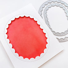 Load image into Gallery viewer, Catherine Pooler - Dies - Scalloped Loop. Create the perfect centerpiece for your card with the Scalloped Loop Dies. This set of frame edge dies, cuts a beautiful scalloped pattern from your card front in two sizes. Available at Embellish Away located in Bowmanville Ontario Canada.