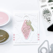Load image into Gallery viewer, Catherine Pooler - Dies - Suite Motel Key. Create your own Suite Motel Key set with these fun dies. The dies include a key die, tags and "metal" keyring dies for so many fun layering options. Available at Embellish Away located in Bowmanville Ontario Canada. Example by brand ambassador.
