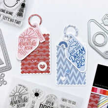 Load image into Gallery viewer, Catherine Pooler - Dies - Suite Motel Key. Create your own Suite Motel Key set with these fun dies. The dies include a key die, tags and "metal" keyring dies for so many fun layering options. Available at Embellish Away located in Bowmanville Ontario Canada. Example by brand ambassador.