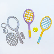 Load image into Gallery viewer, Catherine Pooler - Dies - Your Serve. Create a feature die cut tennis racket. This large die set was created to allow you to build your own racket and ball in the colors of your choice. Available at Embellish Away located in Bowmanville Ontario Canada.