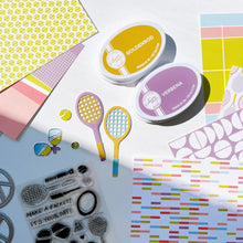 Load image into Gallery viewer, Catherine Pooler - Dies - Your Serve. Create a feature die cut tennis racket. This large die set was created to allow you to build your own racket and ball in the colors of your choice. Available at Embellish Away located in Bowmanville Ontario Canada.