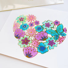 Load image into Gallery viewer, Catherine Pooler - Hot Foil Plate - Hearts Aflutter. Foil a beautiful statement piece with the Hearts Aflutter Foil Plate. This floral heart features a butterfly and is a large image to fill your card front. Available at Embellish Away located in Bowmanville Ontario Canada. Example by brand ambassador.