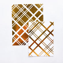 Load image into Gallery viewer, Catherine Pooler - Hot Foil Plate - Just Plaid. Hot foil fans will love the gorgeous angled plaid this product will add to your cards and projects. Use the entire background with your favorite foils or cut accent piece to add a pop of shine to your card. Available at Embellish Away located in Bowmanville Ontario Canada