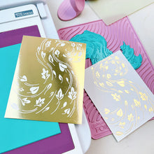 Load image into Gallery viewer, Catherine Pooler - Hot Foil Plate - Large Rectangle. Using the negative pieces from your previously foiled images, you can transfer the rest of the foil to a card layer with this solid plate. Available at Embellish Away located in Bowmanville Ontario Canada. Example by brand ambassador.