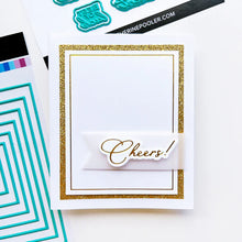 Load image into Gallery viewer, Catherine Pooler - Hot Foil Plates & Dies - Cheers to You. Foil an elegant congratulatory sentiment. This pairing will allow you to foil the perfect sentiment for weddings, engagement, retirement, moving and new jobs. Available at Embellish Away located in Bowmanville Ontario Canada. Example by brand ambassador.