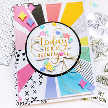 Load image into Gallery viewer, Catherine Pooler - Hot Foil Plates and Dies - Best Birthday Yet. Create birthday cards with hot foiled sentiments with the Best Birthday Yet Hot Foil Plates and Dies. This set of four hot foil sentiments are perfect for bringing the bling to birthday! Available at Embellish Away located in Bowmanville Ontario Canada. Example by Catherine Pooler.