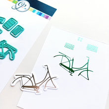 Load image into Gallery viewer, Catherine Pooler - Hot Foil Plates and Dies - Pedaling By. This set of hot foil plates and coordinating dies will allow you to create hot foiled gifts and a foiled bicycle frame to go along with your stamped and die cut bike. Available at Embellish Away located in Bowmanville Ontario Canada.