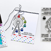 Load image into Gallery viewer, Catherine Pooler - Patterned Paper - Blue Ribbon. This pack of 6x6 paper features festive images from the fair like carousel horses and corn dogs and snow cones! Available at Embellish Away located in Bowmanville Ontario Canada. Example by brand ambassador.