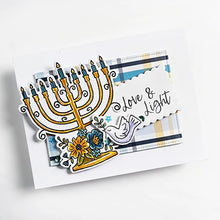 Load image into Gallery viewer, Catherine Pooler - Patterned Paper - Eight Nights. Create gorgeous Hanukkah cards and paper projects with the Eight Nights Patterned Paper. Traditional colors of Whipped Honey, Shea Butter, Sauna, Tranquil, On the Lake, Juniper Mist, Rose Petals & Sage. Available at Embellish Away located in Bowmanville Ontario Canada. Example by brand ambassador.