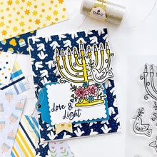 Load image into Gallery viewer, Catherine Pooler - Patterned Paper - Eight Nights. Create gorgeous Hanukkah cards and paper projects with the Eight Nights Patterned Paper. Traditional colors of Whipped Honey, Shea Butter, Sauna, Tranquil, On the Lake, Juniper Mist, Rose Petals & Sage. Available at Embellish Away located in Bowmanville Ontario Canada. Example by brand ambassador.