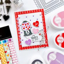 Load image into Gallery viewer, Catherine Pooler - Hot Foil Plate - Tiny Hearts. Who wouldn't love a foiled background of tiny hearts? The Tiny Hearts Hot Foil Plate is a fun way to add a repeating heart pattern to your next card or project. Available at Embellish Away located in Bowmanville Ontario Canada. Example by brand ambassador.