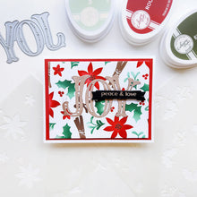 Load image into Gallery viewer, Catherine Pooler - Sentiment Stamps - Holiday Joy. Designed to pair beautifully with the Festive Joy Word Die, it’s ideal for sending peace, love, and joy this season. Make your festive messages shine with this essential sentiment set! Available at Embellish Away located in Bowmanville Ontario Canada. Example by Catherine Pooler Designs.