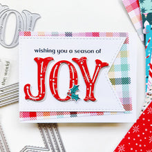 Load image into Gallery viewer, Catherine Pooler - Sentiment Stamps - Holiday Joy. Designed to pair beautifully with the Festive Joy Word Die, it’s ideal for sending peace, love, and joy this season. Make your festive messages shine with this essential sentiment set! Available at Embellish Away located in Bowmanville Ontario Canada. Example by Catherine Pooler Designs.