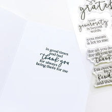 Load image into Gallery viewer, Catherine Pooler - Sentiments Stamp Set - Inside Out Gratitude. Grab the Inside Out Gratitude Sentiment Stamp Set for the perfect thanks. This set was designed with sentiments that will work beautifully inside or outside of your cards. Available at Embellish Away located in Bowmanville Ontario Canada.