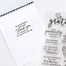Load image into Gallery viewer, Catherine Pooler - Sentiments Stamp Set - Inside Out Gratitude. Grab the Inside Out Gratitude Sentiment Stamp Set for the perfect thanks. This set was designed with sentiments that will work beautifully inside or outside of your cards. Available at Embellish Away located in Bowmanville Ontario Canada.