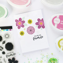 Load image into Gallery viewer, Catherine Pooler - Stamp & Die Set - My Favorite Floral. A favorite mix of spirograph inspired doodles and floral blooms come together to make My Favorite Floral Stamp Set and Dies. Available at Embellish Away located in Bowmanville Ontario Canada Example by brand ambassador.