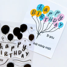 Load image into Gallery viewer, Catherine Pooler - Stamp Set - Balloon Bouquet. Create a colorful and modern birthday greeting with the Balloon Bouquet Stamp Set. This set was made for layering with the "happy birthday" sentiment letters fitting over each balloon. Available at Embellish Away located in Bowmanville Ontario Canada. Example by brand ambassador.