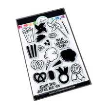 Load image into Gallery viewer, Catherine Pooler - Stamp & Die Set - Admit Two. The Admit Two Stamp Set and Dies features all the yummy fair classics like cotton candy and soft pretzels. It also has other festive elements like a pinwheel and the first place ribbon. Available at Embellish Away located in Bowmanville Ontario Canada.