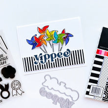 Load image into Gallery viewer, Catherine Pooler - Stamp & Die Set - Admit Two. The Admit Two Stamp Set and Dies features all the yummy fair classics like cotton candy and soft pretzels. It also has other festive elements like a pinwheel and the first place ribbon. Available at Embellish Away located in Bowmanville Ontario Canada. Example by brand ambassador.