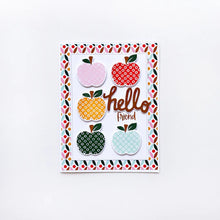 Load image into Gallery viewer, Catherine Pooler - Stamp & Die Set - Appley Ever After. An apple a day brings card making hoorays! The Appley Ever After Stamp & Die Set couldn't be any sweeter! This set features mod patterned apple stamps with all the extras! Available at Embellish Away located in Bowmanville Ontario Canada. Example by brand ambassador.