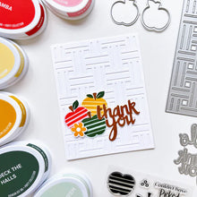 Load image into Gallery viewer, Catherine Pooler - Stamp & Die Set - Appley Ever After. An apple a day brings card making hoorays! The Appley Ever After Stamp & Die Set couldn't be any sweeter! This set features mod patterned apple stamps with all the extras! Available at Embellish Away located in Bowmanville Ontario Canada. Example by brand ambassador.