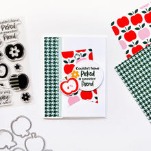 Load image into Gallery viewer, Catherine Pooler - Stamp & Die Set - Appley Ever After. An apple a day brings card making hoorays! The Appley Ever After Stamp & Die Set couldn't be any sweeter! This set features mod patterned apple stamps with all the extras! Available at Embellish Away located in Bowmanville Ontario Canada. Example by brand ambassador.