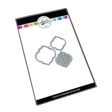 Load image into Gallery viewer, Catherine Pooler - Stamp & Die Set - Arabesque Pieces. This Set has patterned shapes for creating backgrounds and beautiful embellishments. The included sentiments of Love you more and Keep smiling are just the extra little touch your cards will need. Available at Embellish Away located in Bowmanville Ontario Canada