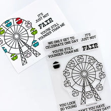Load image into Gallery viewer, Catherine Pooler - Stamp & Die Set - At the Fair. The icon of the fair coming to town is the Ferris Wheel. The At the Fair Stamp Set and coordinating dies features a Ferris Wheel stamp with a fill in for each car. Available at Embellish Away located in Bowmanville Ontario Canada.