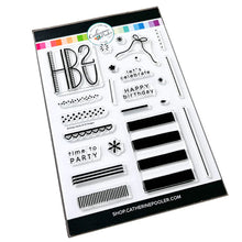 Load image into Gallery viewer, Catherine Pooler - Stamp & Die Set - Birthday Stacks. No birthday is complete without the stacks of cake and presents! The Birthday Stacks 6x8 Set will allow you to stamp and decorate your own cakes or wrapped gifts with its layered design. Available at Embellish Away located in Bowmanville Ontario Canada.