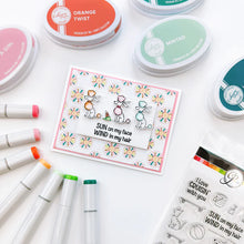 Load image into Gallery viewer, Catherine Pooler - Stamp & Die Set - Boardwalk Cruisers. These perky pal cats and dogs love some fun. This stamp set includes pets that are ready to roll on their skateboard or longboard, play in the sand or eat your dropped ice cream cone! Available at Embellish Away located in Bowmanville Ontario Canada. Card example by Catherine Pooler Designs.