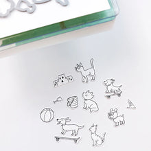 Load image into Gallery viewer, Catherine Pooler - Stamp & Die Set - Boardwalk Cruisers. These perky pal cats and dogs love some fun. This stamp set includes pets that are ready to roll on their skateboard or longboard, play in the sand or eat your dropped ice cream cone! Available at Embellish Away located in Bowmanville Ontario Canada.
