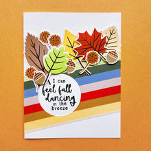 Cargar imagen en el visor de la galería, Catherine Pooler - Stamp & Die Set - Changing Leaves. Perfect mid-sized leaves for all your cards and scrapbook pages. Includes 5 solid stamp leaves with separate vein and stem stamps. Includes an acorn, gumball and chestnut to add to your fall card. Available at Embellish Away located in Bowmanville Ontario Canada. Card example by Catherine Pooler Designs.