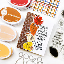 Cargar imagen en el visor de la galería, Catherine Pooler - Stamp & Die Set - Changing Leaves. Perfect mid-sized leaves for all your cards and scrapbook pages. Includes 5 solid stamp leaves with separate vein and stem stamps. Includes an acorn, gumball and chestnut to add to your fall card. Available at Embellish Away located in Bowmanville Ontario Canada. Card example by Catherine Pooler Designs.