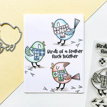 Load image into Gallery viewer, Catherine Pooler - Stamp & Die Set - Flock of Friends. The Flock of Friends Set will warm your heart with its scarf clad birdies and loving sentiments. Use the Flock of Friends Dies to pop out the lovely birdies. Available at Embellish Away located in Bowmanville Ontario Canada Example by brand ambassador.