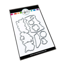 Load image into Gallery viewer, Catherine Pooler - Stamp & Die Set - Floral Fiction. The Floral Fiction Set is full of fun background and decorative elements for birthday, graduation or just because cards Pair these book and flowers with the Owls from the Who's Hoo set. Available at Embellish Away located in Bowmanville Ontario Canada.