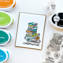 Load image into Gallery viewer, Catherine Pooler - Stamp & Die Set - Floral Fiction. The Floral Fiction Set is full of fun background and decorative elements for birthday, graduation or just because cards Pair these book and flowers with the Owls from the Who's Hoo set. Available at Embellish Away located in Bowmanville Ontario Canada. Example by brand ambassador.