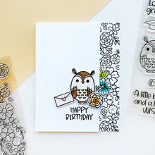 Load image into Gallery viewer, Catherine Pooler - Stamp & Die Set - Floral Fiction. The Floral Fiction Set is full of fun background and decorative elements for birthday, graduation or just because cards Pair these book and flowers with the Owls from the Who's Hoo set. Available at Embellish Away located in Bowmanville Ontario Canada. Example by brand ambassador.
