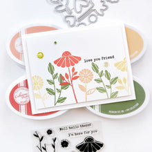 Load image into Gallery viewer, Catherine Pooler - Stamp & Die Set - Flower Forest. The oversized blooms and stems from the Flower Forest Stamp Set are perfect alone or together to create cards for all occasions. Available at Embellish Away located in Bowmanville Ontario Canada. Card example by Catherine Pooler Designs.