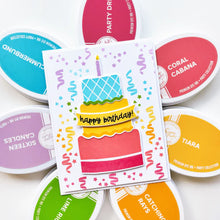Load image into Gallery viewer, Catherine Pooler - Stamp & Die Set - Fruitfully Frosted. Celebration cakes never looked so sweet as they will with the Fruitfully Frosted Set. This summery fruit-themed layer cake stamp set is so fun to piece together in a variety of ways. Available at Embellish Away located in Bowmanville Ontario Canada Example by brand ambassador.